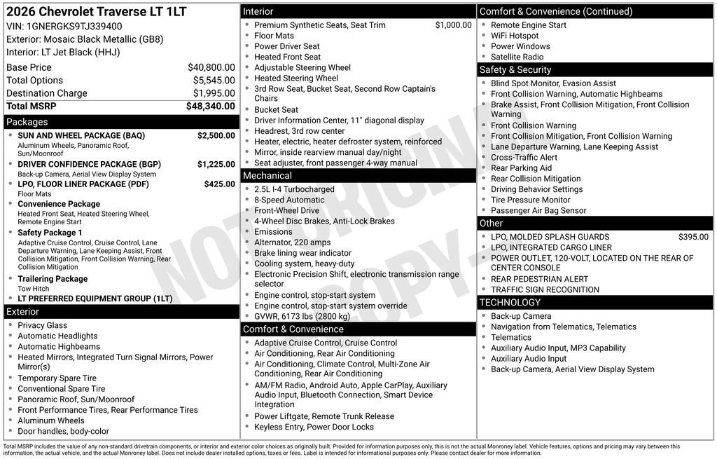 2026 Chevrolet Traverse FWD LT's photo