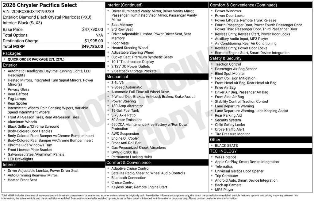 New 2026 Diamond Black Crystal Pearl-Coat Exterior Paint Chrysler Select image 11