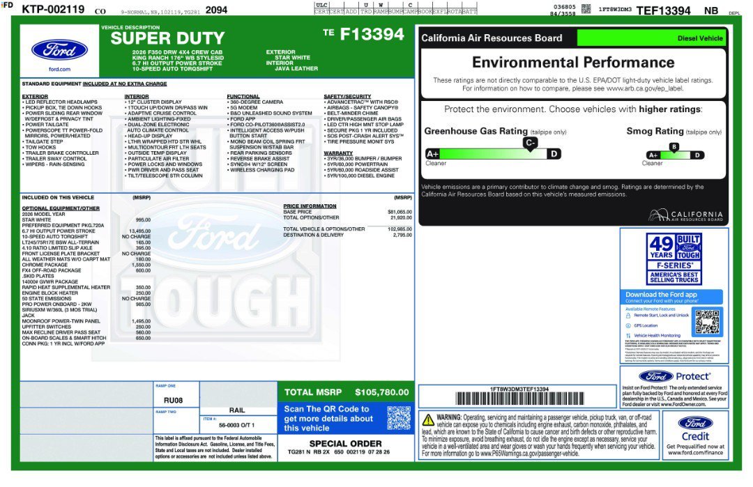 New 2026 Star White Metallic Tri-Coat Ford King Ranch image 11