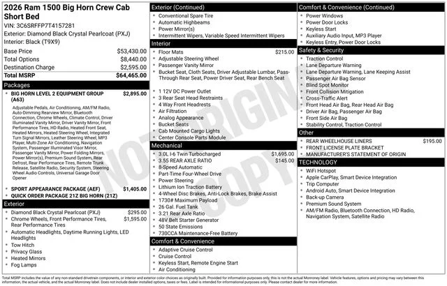 New 2026 Diamond Black Crystal Pearl-Coat Exterior Paint RAM Big Horn/Lone Star image 38