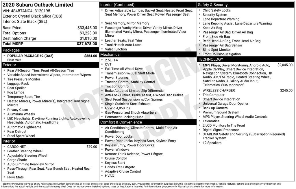 Used 2020 Black Subaru Limited image 9