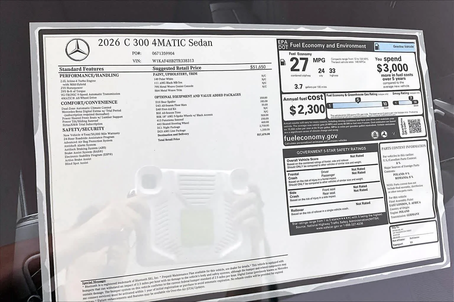 New 2026 Polar White Mercedes-Benz C 300 image 19