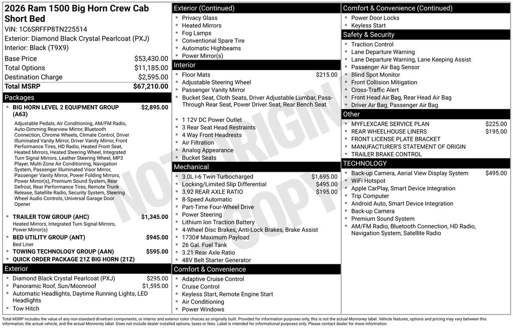New 2026 Diamond Black Crystal Pearl-Coat Exterior Paint RAM Big Horn/Lone Star image 6