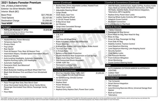 Used 2021 Ice Silver Metallic Subaru Premium image 32