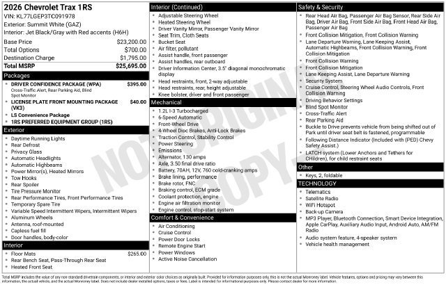 2026 Chevrolet Trax RS