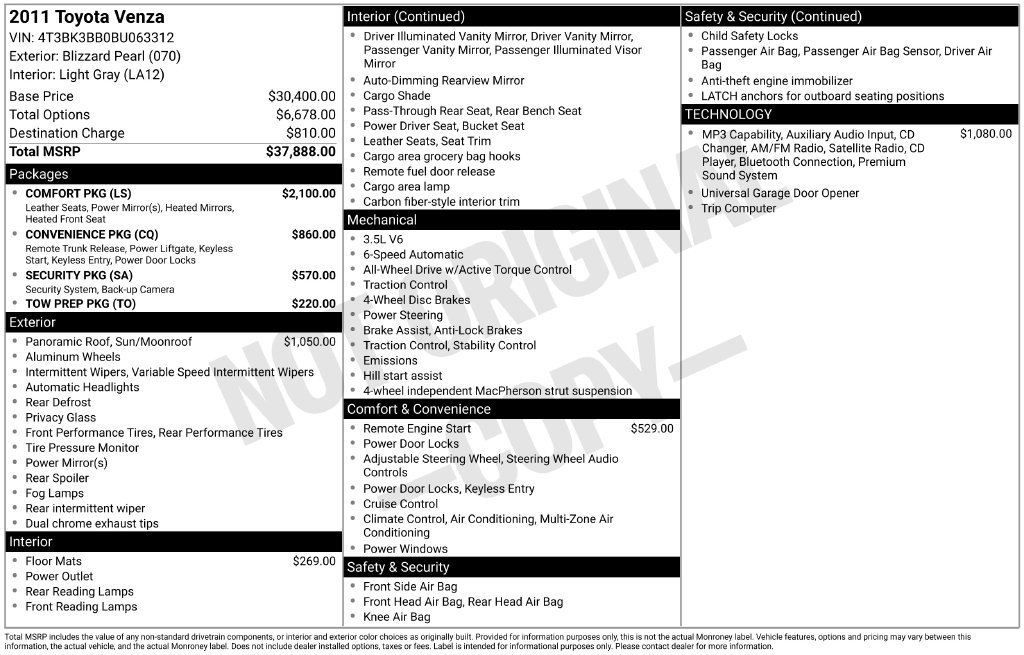 Used 2011 Blizzard Pearl Toyota Base image 7