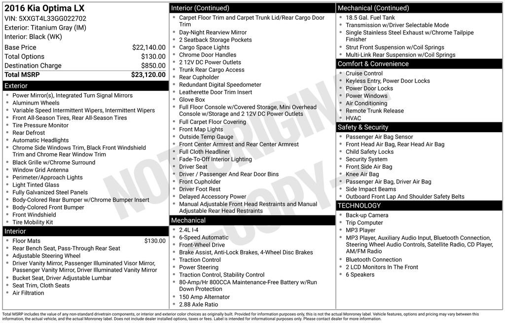 Used 2016 Gray Kia LX image 2