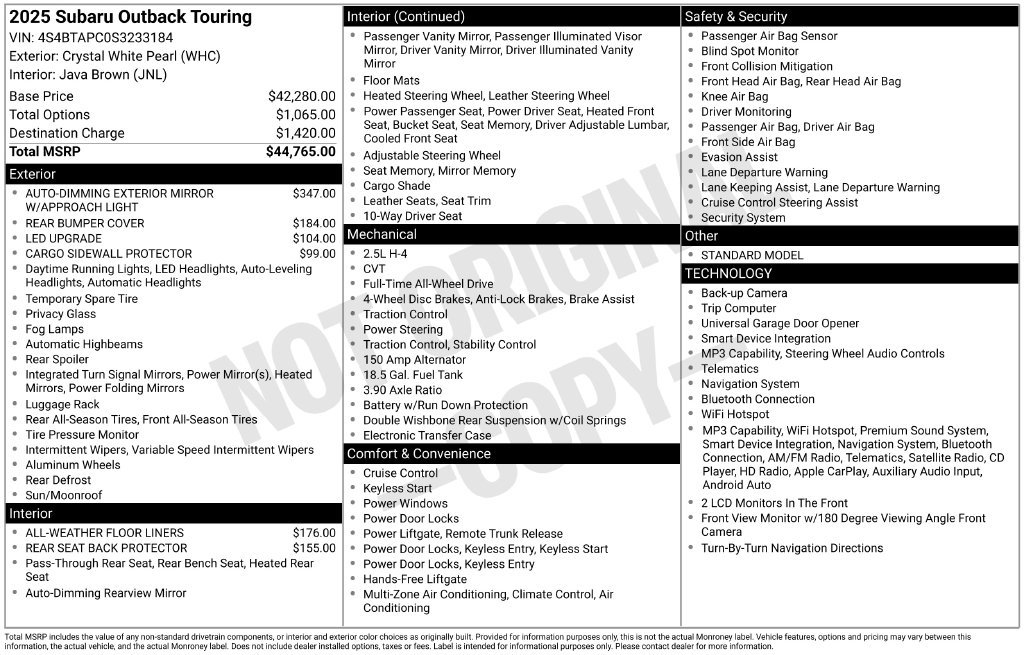 Certified Used 2025 White Subaru Touring image 2
