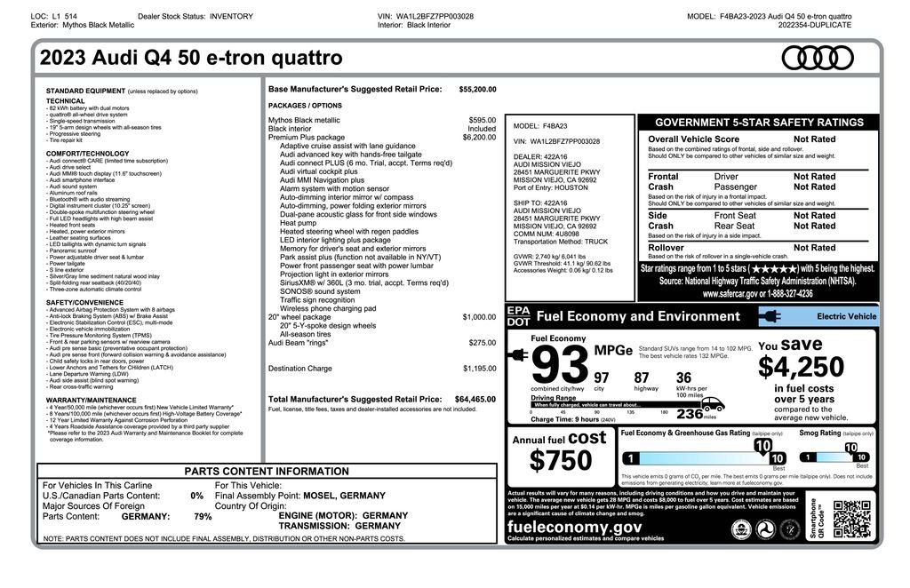 Used 2023 Audi Q4 e-tron Premium Plus with VIN WA1L2BFZ7PP003028 for sale in Phoenix, AZ