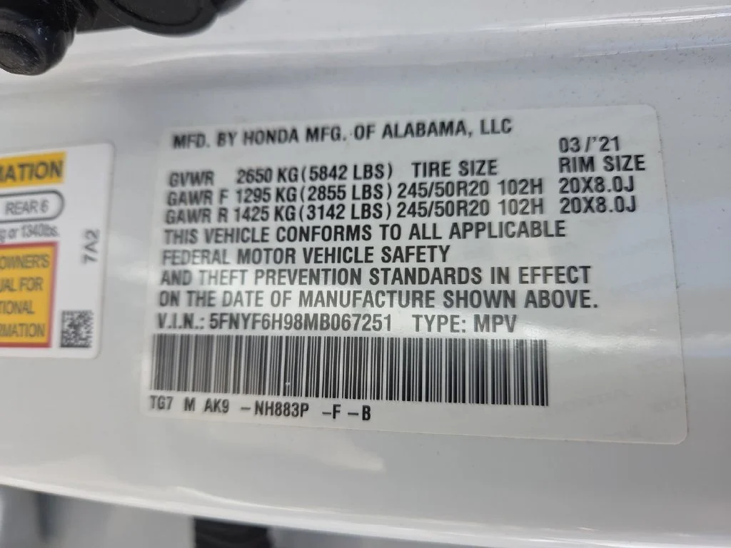 Certified Used 2021 White Honda Touring image 25