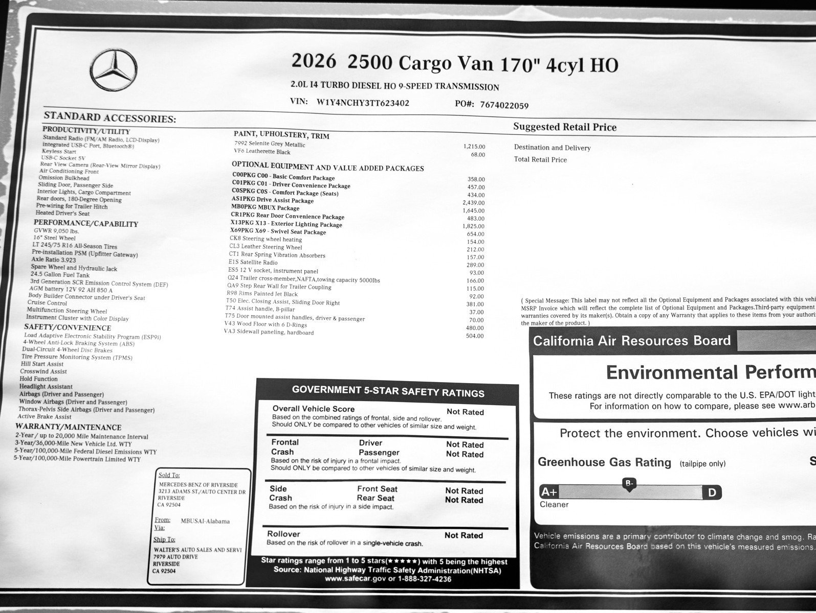 New 2026 Selenite gray metallic Mercedes-Benz 2500 High Roof I4 Diesel HO 170 RWD image 23