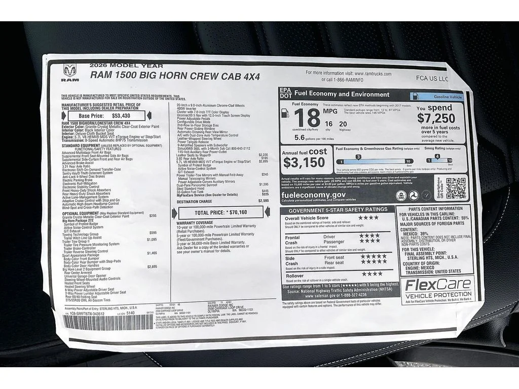 New 2026 Granite Crystal Metallic Clear-Coat Exterior Paint RAM Big Horn image 13