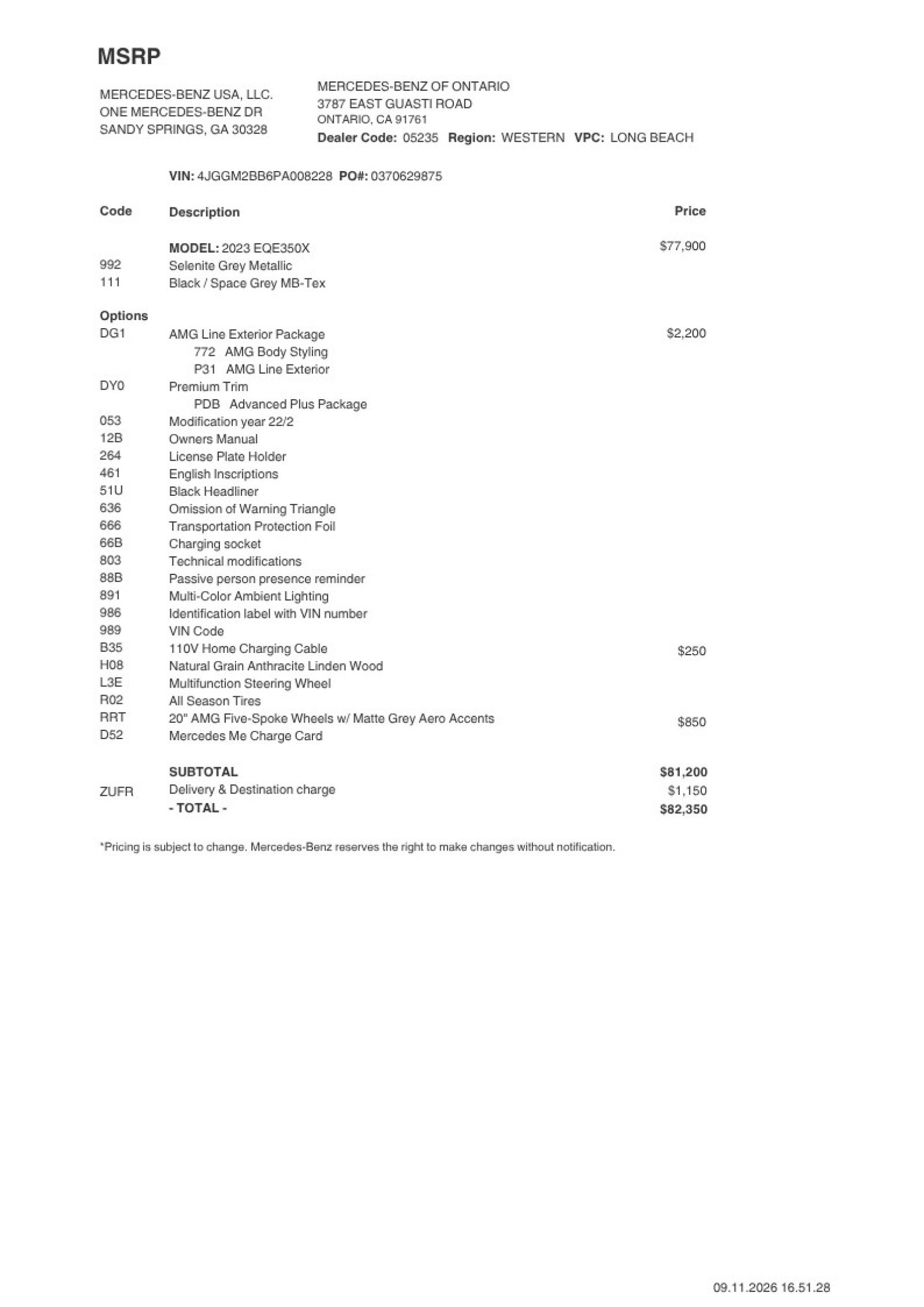Certified 2023 Mercedes-Benz EQE SUV Base with VIN 4JGGM2BB6PA008228 for sale in Ontario, CA
