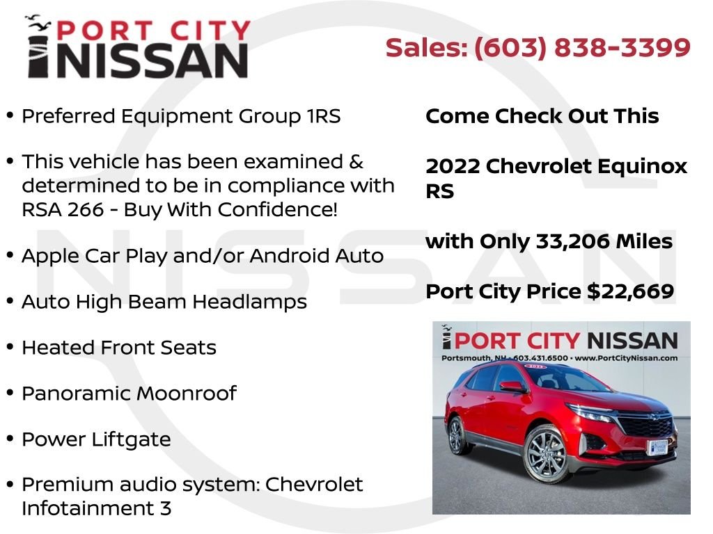 Used 2022 Cherry Red Chevrolet RS AWD W/PANORAMIC SUNROOF image 8