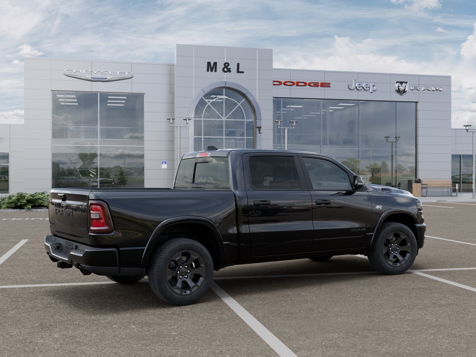 New 2026 Diamond Black Crystal Pearl-Coat Exterior Paint RAM Big Horn Crew Cab 4x4 5