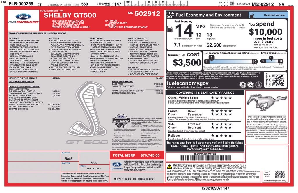 Used 2021 Black Ford Shelby GT500 image 2