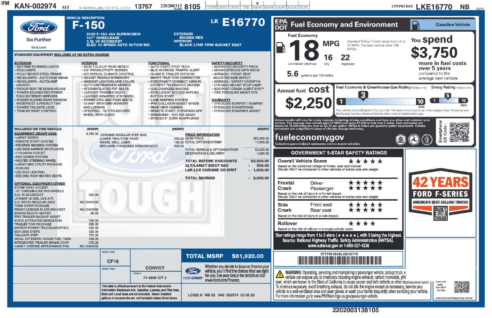 Used 2020 Red Ford Lariat image 2