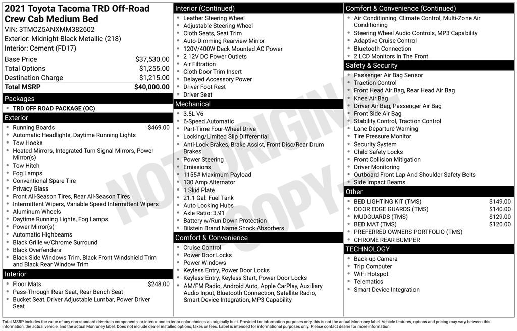 Used 2021 Black Toyota TRD Off-Road image 2
