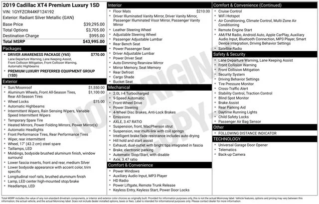 Used 2019 Radiant Silver Metallic Cadillac Premium Luxury image 16
