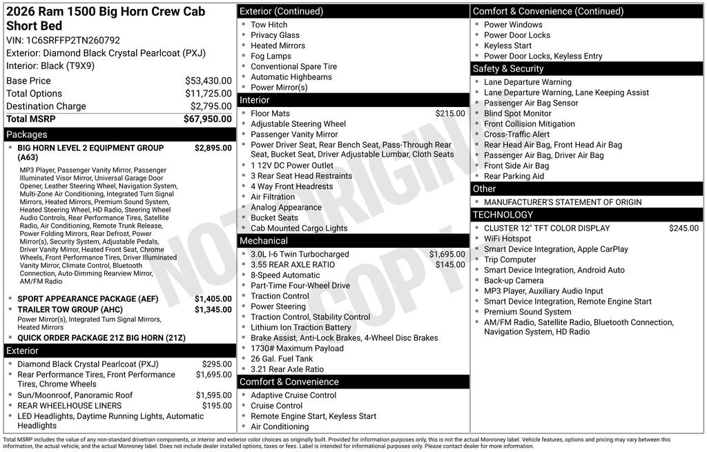 New 2026 Diamond Black Crystal Pearlcoat RAM Big Horn/Lone Star image 7