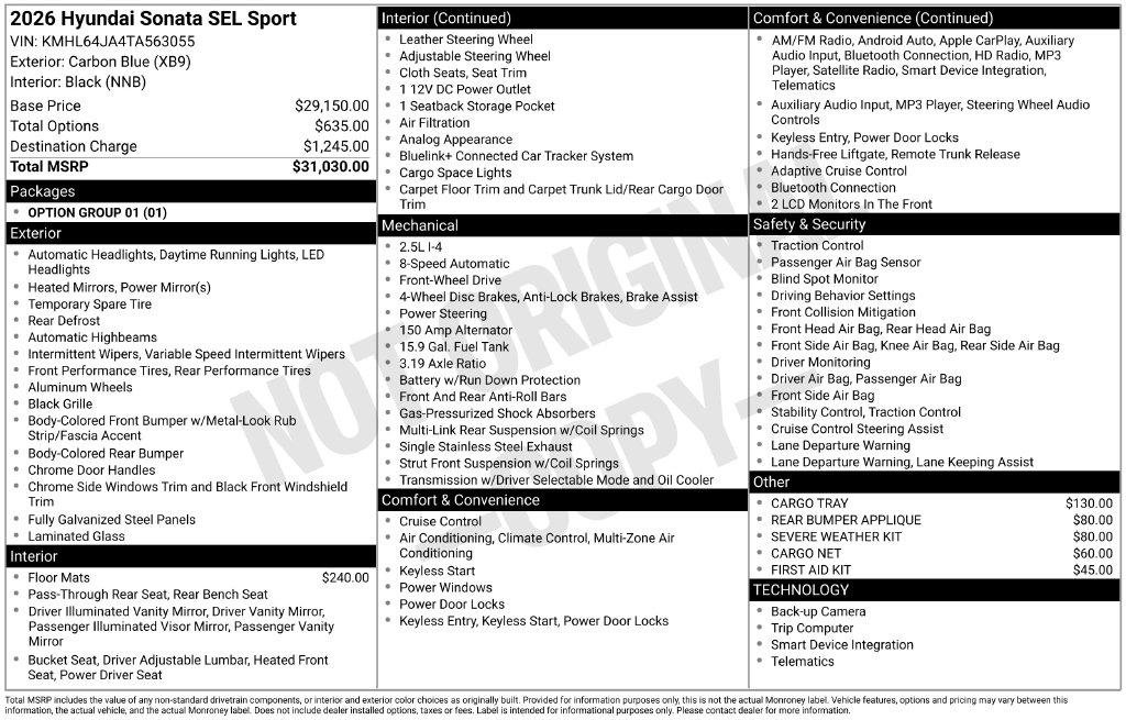 New 2026 Blue Hyundai SEL Sport image 21