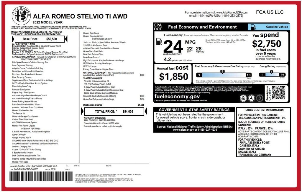 Used 2022 Blue Metallic Alfa Romeo Ti image 3