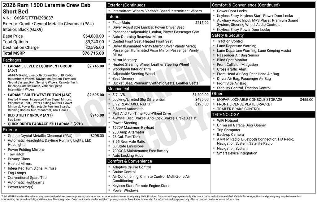 New 2026 Granite Crystal Metallic Clear-Coat Exterior Paint RAM Laramie image 22