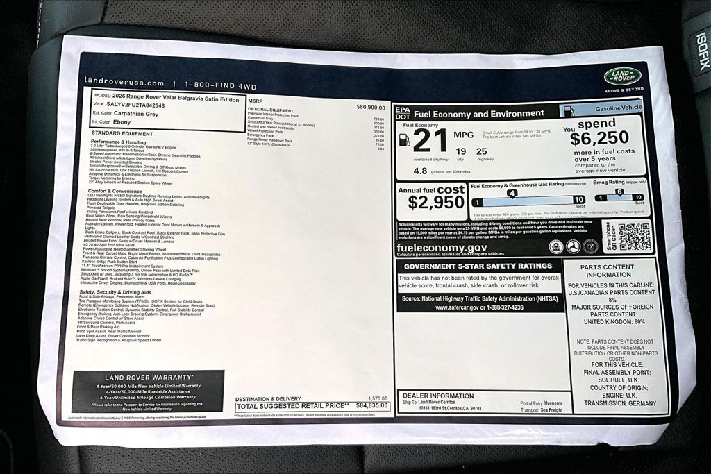 New 2026 CARPATHIAN GREY Land Rover Belgravia Edition Satin image 14
