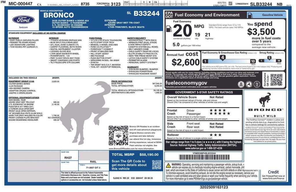 New 2025 Azure Gray Metallic Tri-Coat Ford Outer Banks image 2