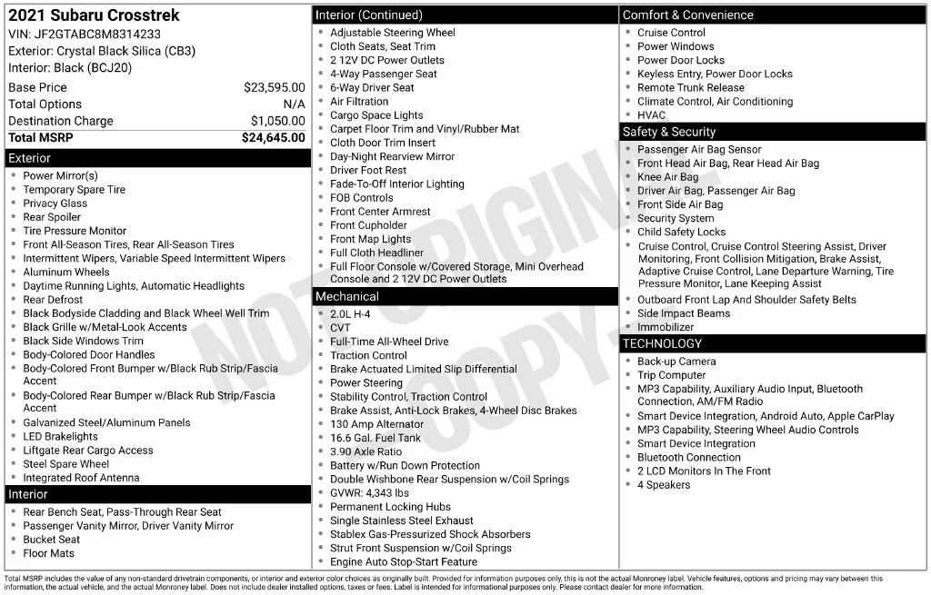 Used 2021 Black Subaru Base image 14