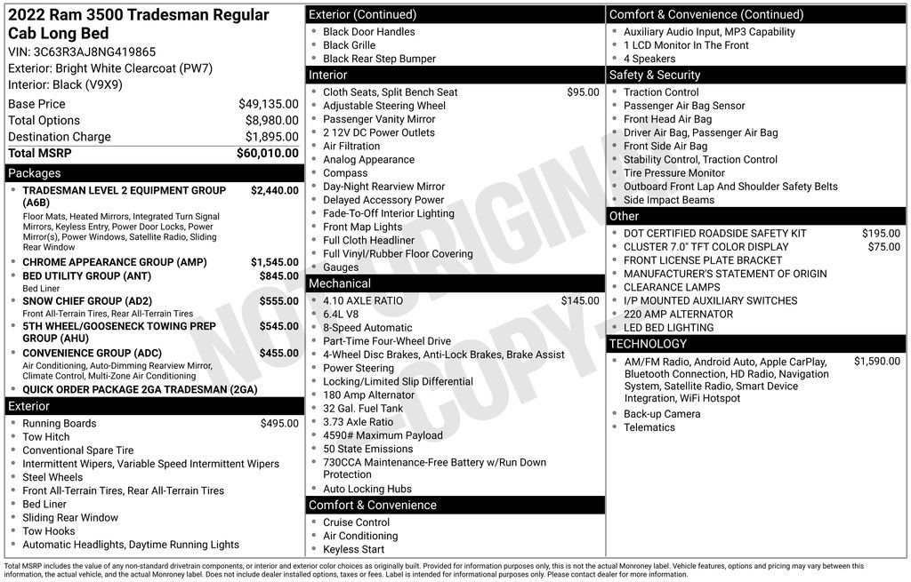 Used 2022 RAM Ram 3500 Pickup Tradesman with VIN 3C63R3AJ8NG419865 for sale in Elk River, Minnesota