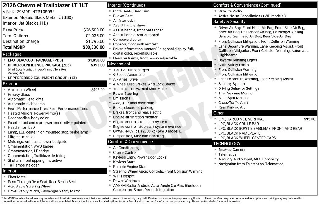 New 2026 Mosaic Black Metallic Chevrolet LT image 5