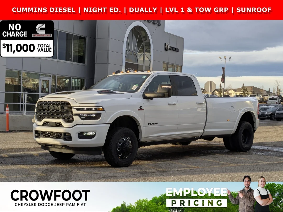 New 2026 White RAM Limited - - 4x4 - Dually Max Tow Grp - Night Edition - Power Sunroof & More! image 1