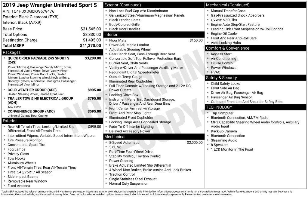 Used 2019 Black Jeep Unlimited Sport S image 2