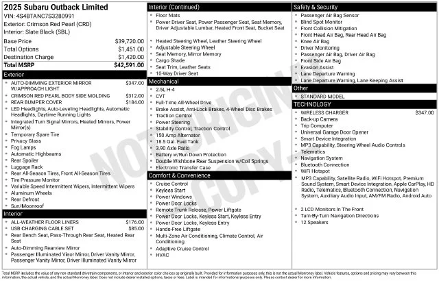 Used 2025 Red Subaru Limited image 24