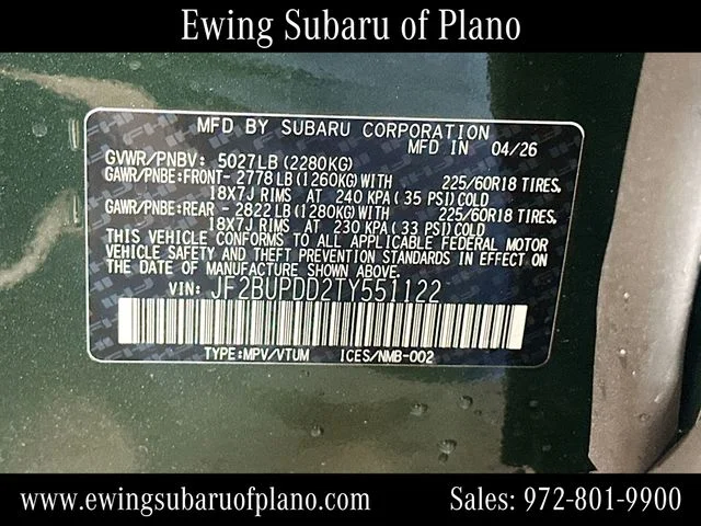 New 2026 DEEP EMERALD GREEN PEARL Subaru Limited image 35
