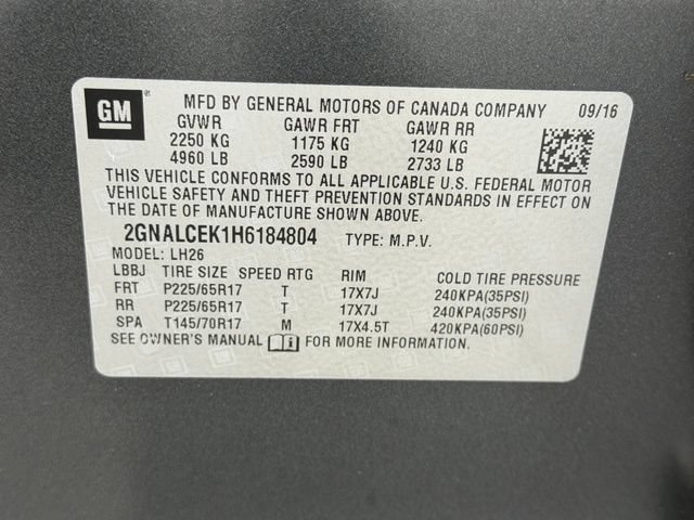 Certified Used 2017 NIGHTFALL GRAY METALLIC Chevrolet LT image 11