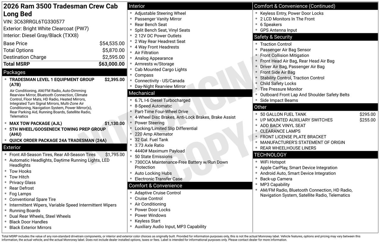 New 2026 Bright White Clear-Coat Exterior Paint RAM Tradesman image 27