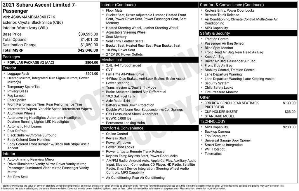 Used 2021 Black Subaru Limited image 4