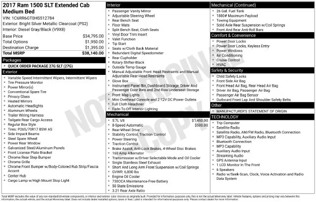 Used 2017 Bright Silver Clearcoat Metallic Ram SLT image 35