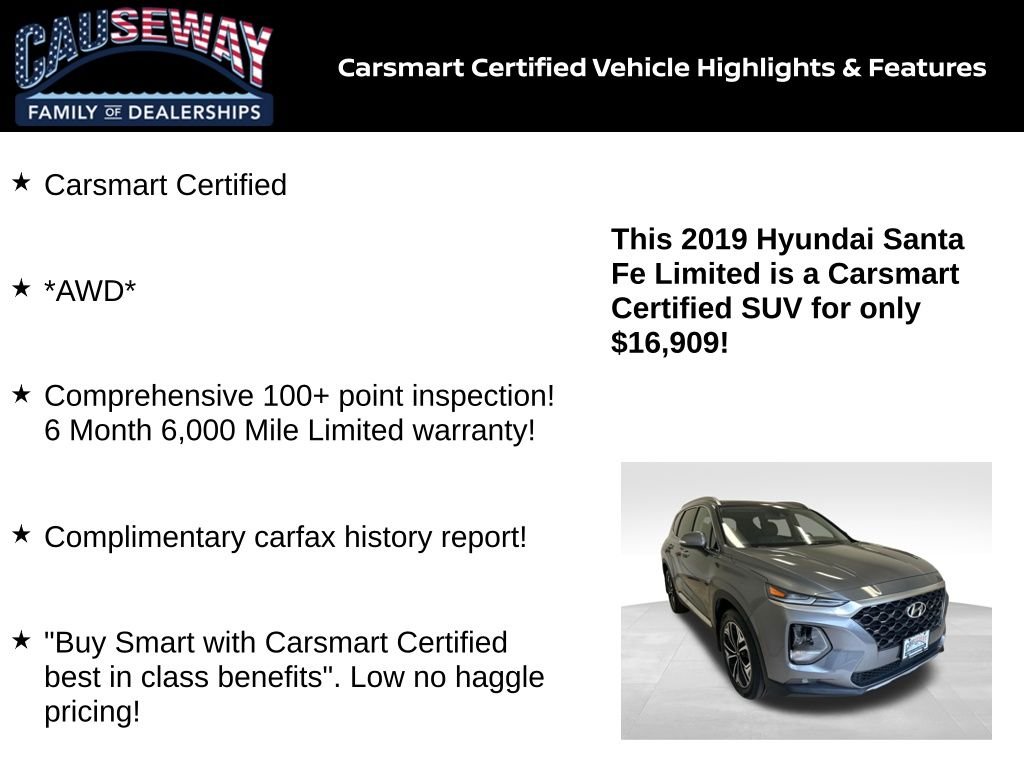 Certified 2019 Hyundai Santa Fe Limited with VIN 5NMS5CAA8KH113345 for sale in Stafford Township, NJ
