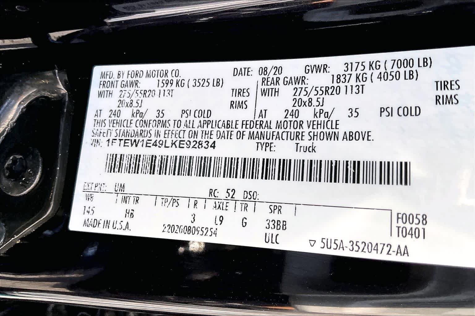 Used 2020 Agate Black Metallic Ford LARIAT image 35