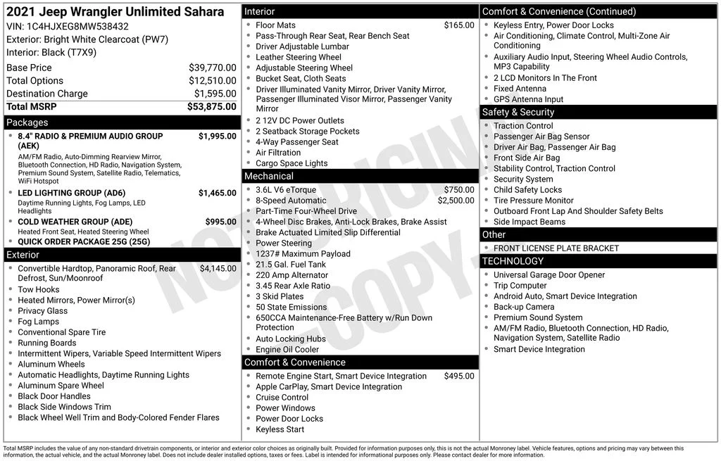 Used 2021 White Jeep Unlimited Sahara image 6