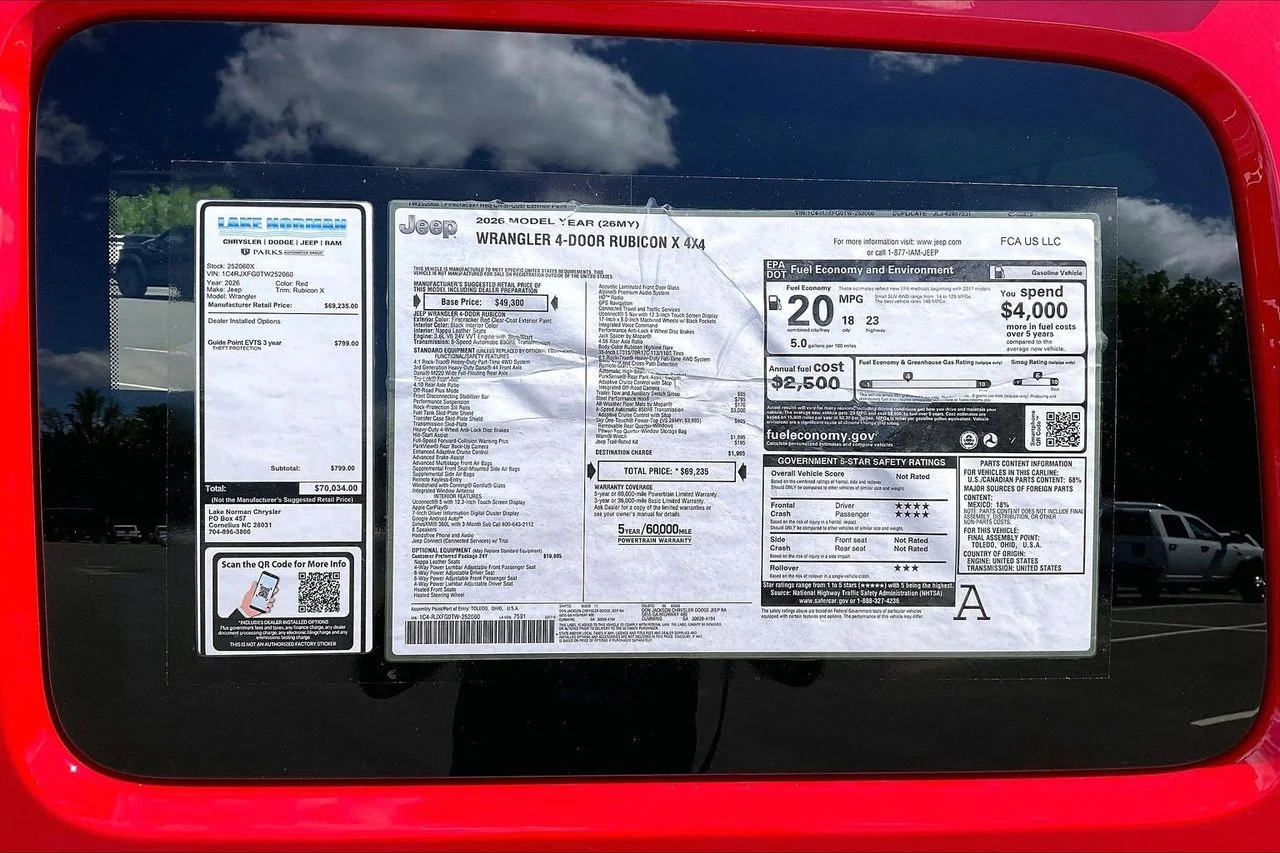 New 2026 Firecracker Red Clear-Coat Exterior Paint Jeep Rubicon X image 33