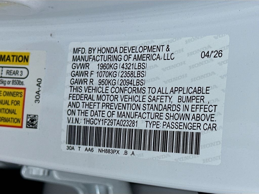New 2026 Platinum White Pearl Honda LX image 23