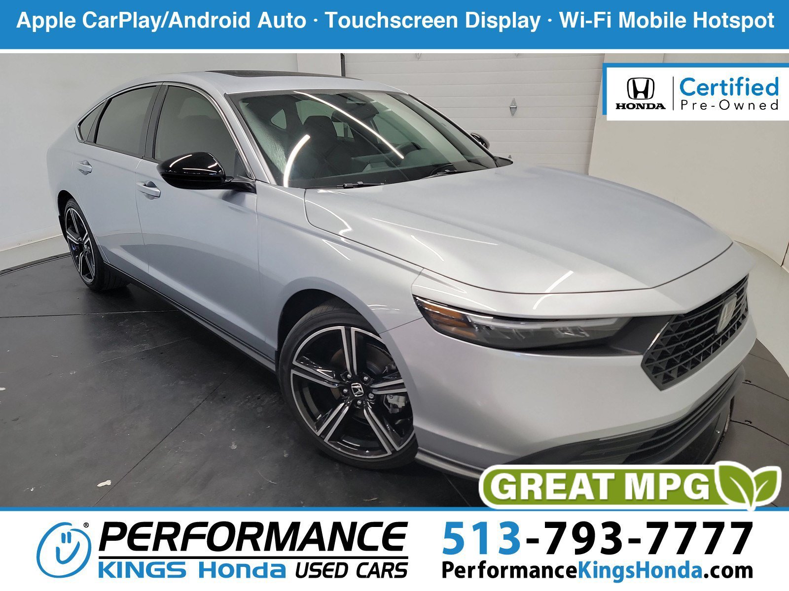 Certified Used 2025 Solar Silver Metallic Honda HYBRID SPORT image 1