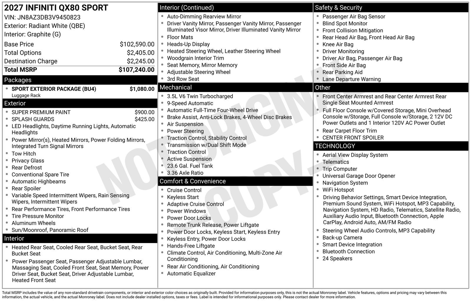New 2027 RADIANT WHITE INFINITI Sport 4WD image 10