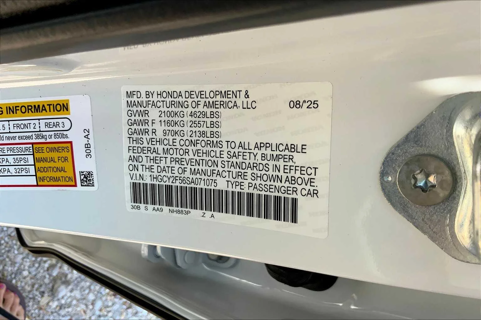 Certified Used 2025 Platinum White Pearl Honda HYBRID SPORT image 18