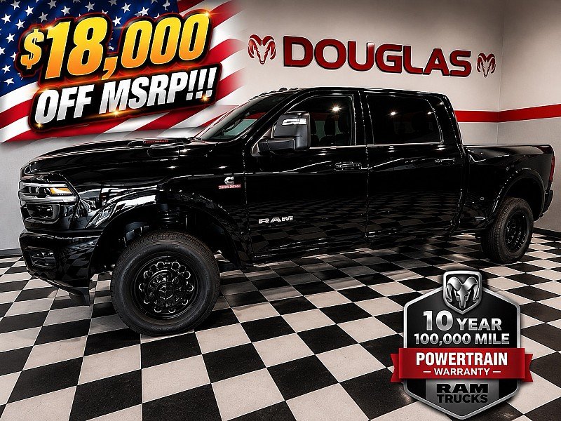 New 2026 Diamond Black Crystal Pearlcoat RAM Limited Mega Cab 6