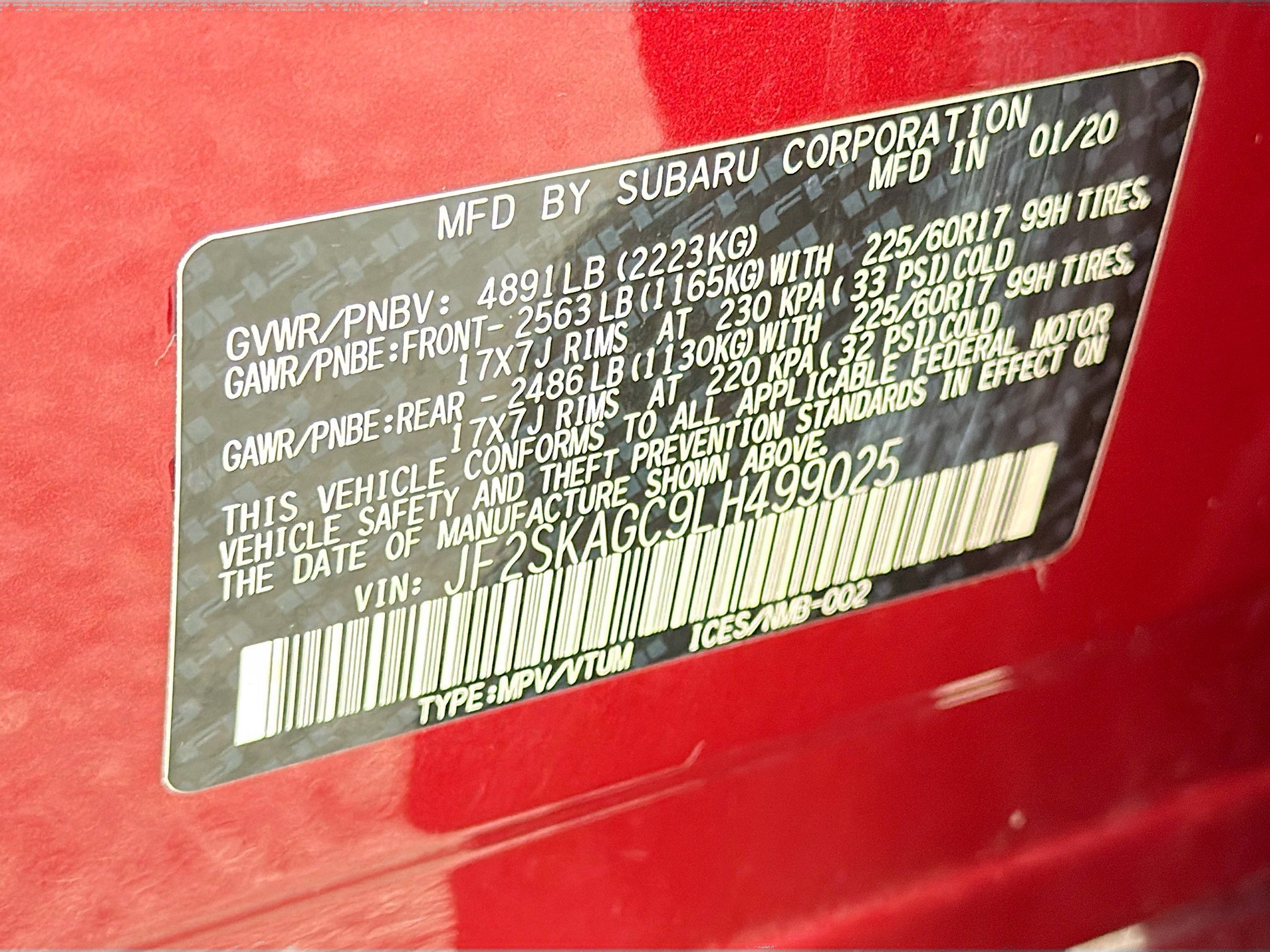 Used 2020 Crimson Red Pearl Subaru Premium image 43